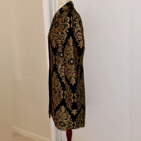 Carole Little Vintage Brocade Richly Decorative Black Gold Duster Coat Size 10 - Picture 8 of 12